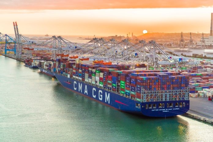 CMA CGM vessel at port.